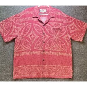 Hawaiian Shirt Made in Hawaii USA Kamaaina Style Red Flowers Mens‎ XL
